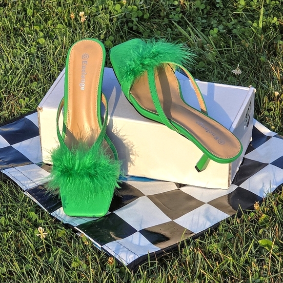 Enelauge Feather Square Toe Kitten Heel Green Sz.45 (W11-13,M11-12) - Picture 6 of 8